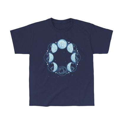 Classic Cotton T-shirt_TeeTurtle Kitty Moon navy blue t-shirt featuring cats in various sleeping poses.