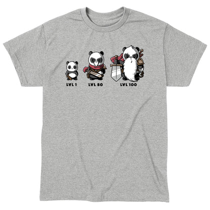 Classic Cotton T-shirt_TeeTurtle heather gray Level Up. Featuring a panda at different levels and getting more armor as it levels up.