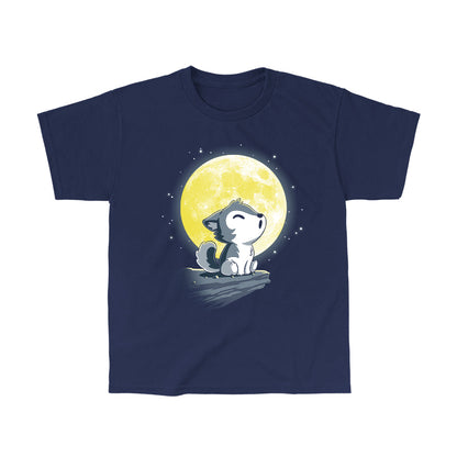 Classic Cotton T-shirt_TeeTurtle Lil' Werewolf navy blue t-shirt featuring a young wolf howling at the moon