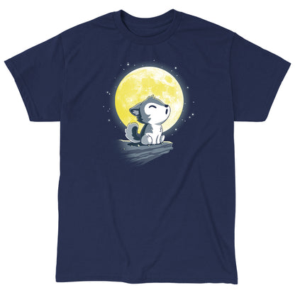 Classic Cotton T-shirt_TeeTurtle Lil' Werewolf navy blue t-shirt featuring a young wolf howling at the moon