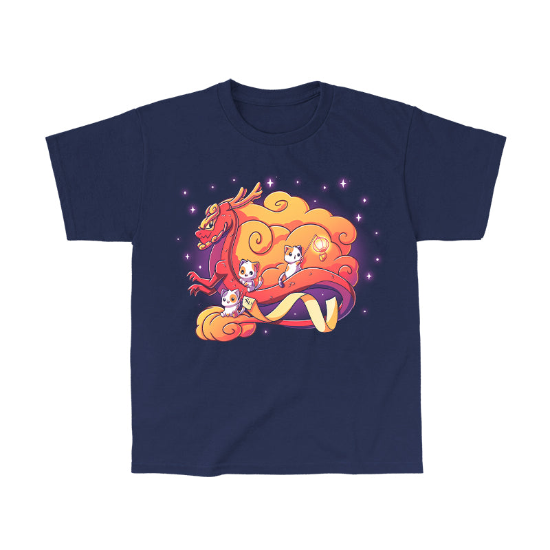 Classic Cotton T-shirt_TeeTurtle Lunar New Year kitties navy blue t-shirt featuring a dragon surrounded by cats.