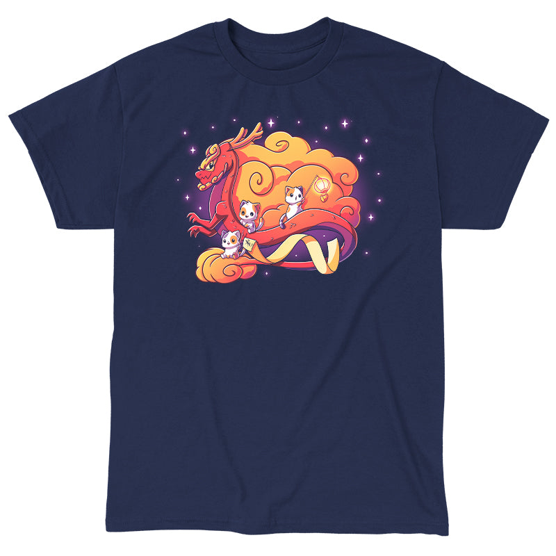 Classic Cotton T-shirt_TeeTurtle Lunar New Year kitties navy blue t-shirt featuring a dragon surrounded by cats.