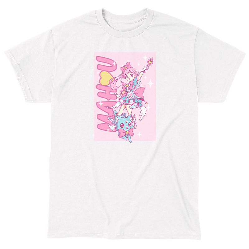 Classic Cotton T-shirt_TeeTurtle Mahou Shoujo and cat white t-shirt featuring an anime girl with a magical staff and cat.