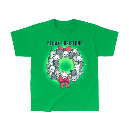 Classic Cotton T-shirt_TeeTurtle Meowy Christmas Wreath apple t-shirt featuring kawaii and sweet cats in the shape of a wreath with two red bows.