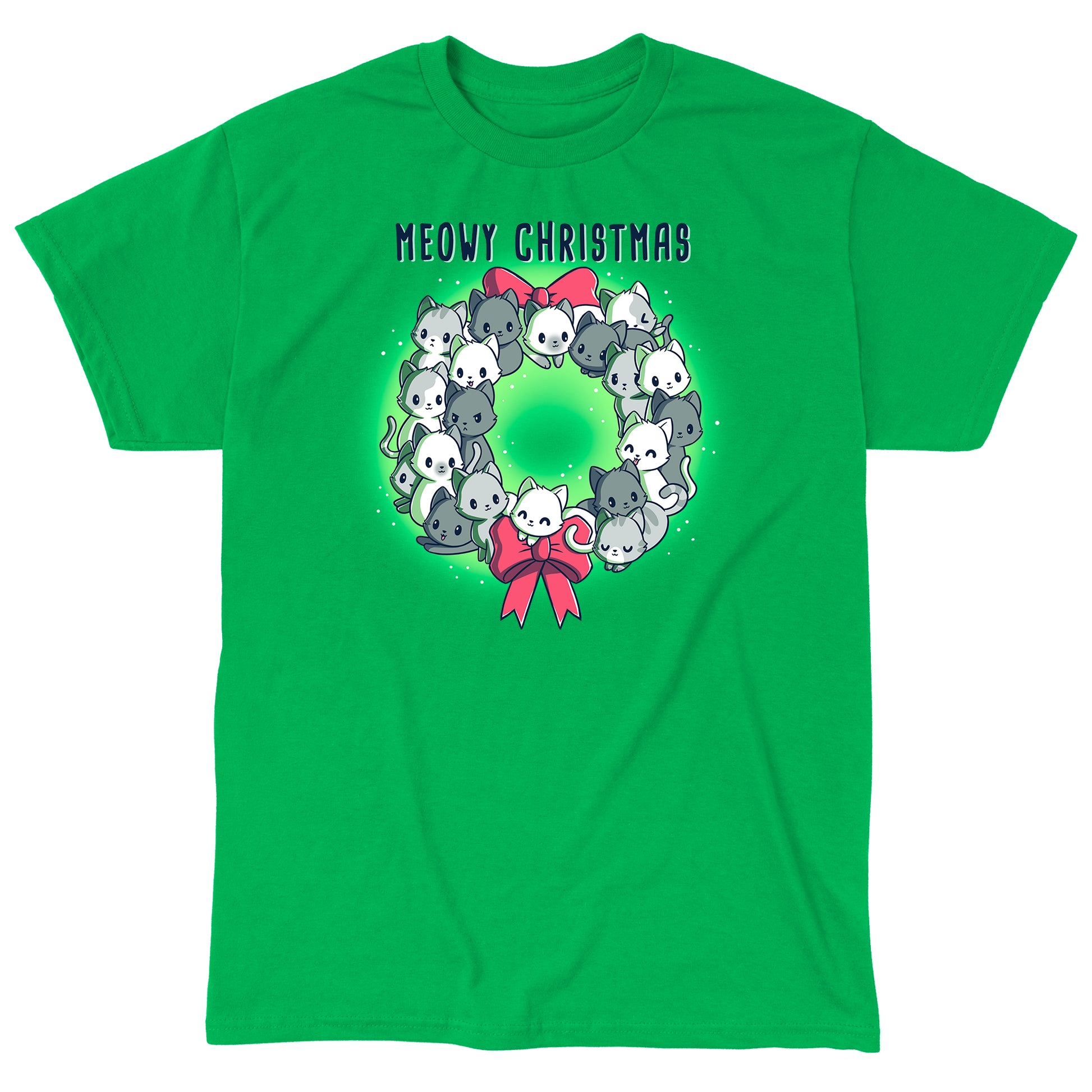 Classic Cotton T-shirt_TeeTurtle Meowy Christmas Wreath apple t-shirt featuring kawaii and sweet cats in the shape of a wreath with two red bows.