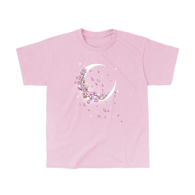 Classic Cotton T-shirt_TeeTurtle Moon Blossoms light pink t-shirt featuring an artistic moon with pink flower blossoms on it and petals all around.