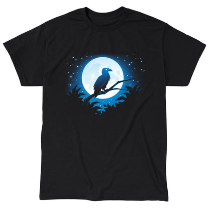 Classic Cotton T-shirt_TeeTurtle Moonlit Raven black t-shirt featuring an artistic raven sitting on a branch in front of a full moon.