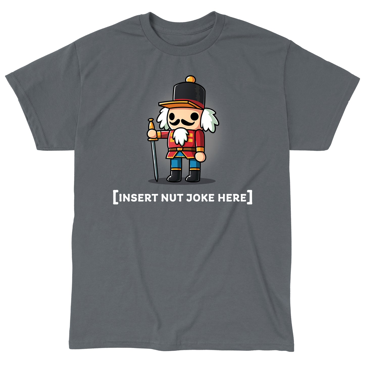 Classic Cotton T-shirt_TeeTurtle charcoal gray Nutcracker apparel featuring a nutcracker figurine with the caption, "[Insert Nut Joke Here]".