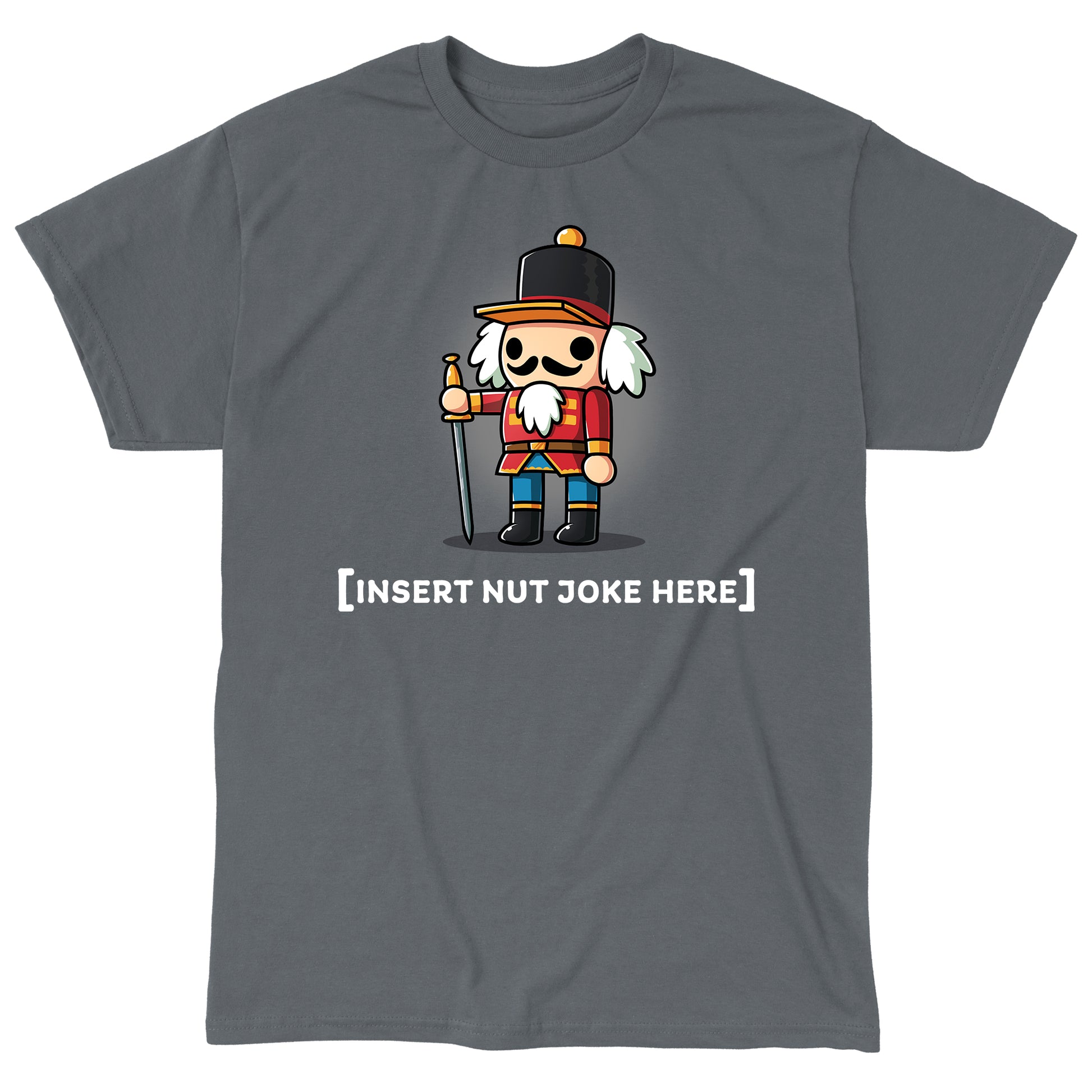 Classic Cotton T-shirt_TeeTurtle charcoal gray Nutcracker apparel featuring a nutcracker figurine with the caption, "[Insert Nut Joke Here]".