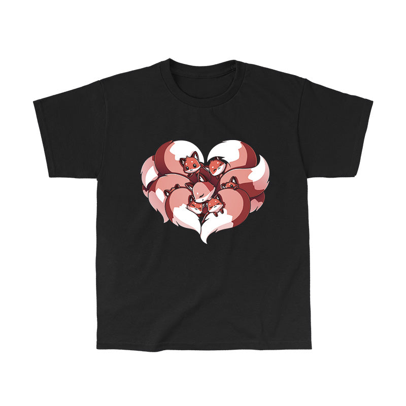 Classic Cotton T-shirt_TeeTurtle A Mother's Love black t-shirt featuring a sweet kitsune mom surrounded by her baby kitsunes.