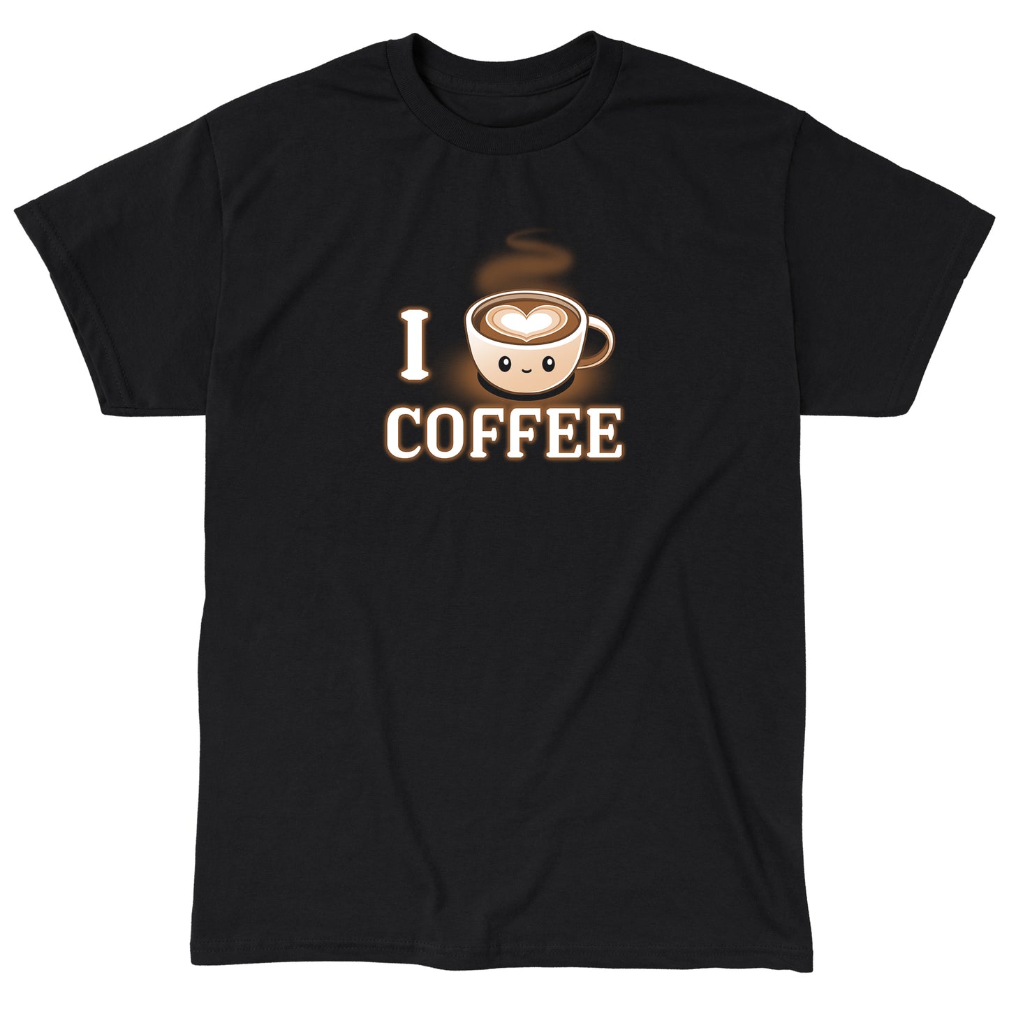 Classic Cotton T-shirt_TeeTurtle I <3 Coffee black t-shirt featuring a coffee cup with a smiling face and a heart-shaped design in the foam, accompanied by the text "I <3 Coffee."