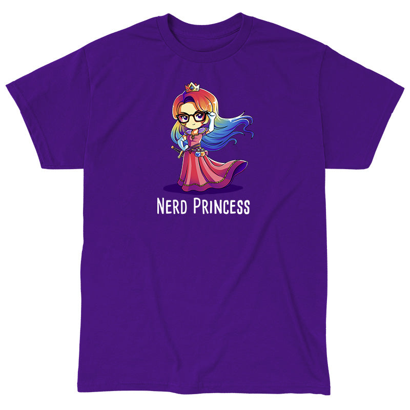 Classic Cotton T-shirt_TeeTurtle purple Nerd Princess. Featuring a fantasy princess with rainbow hair.