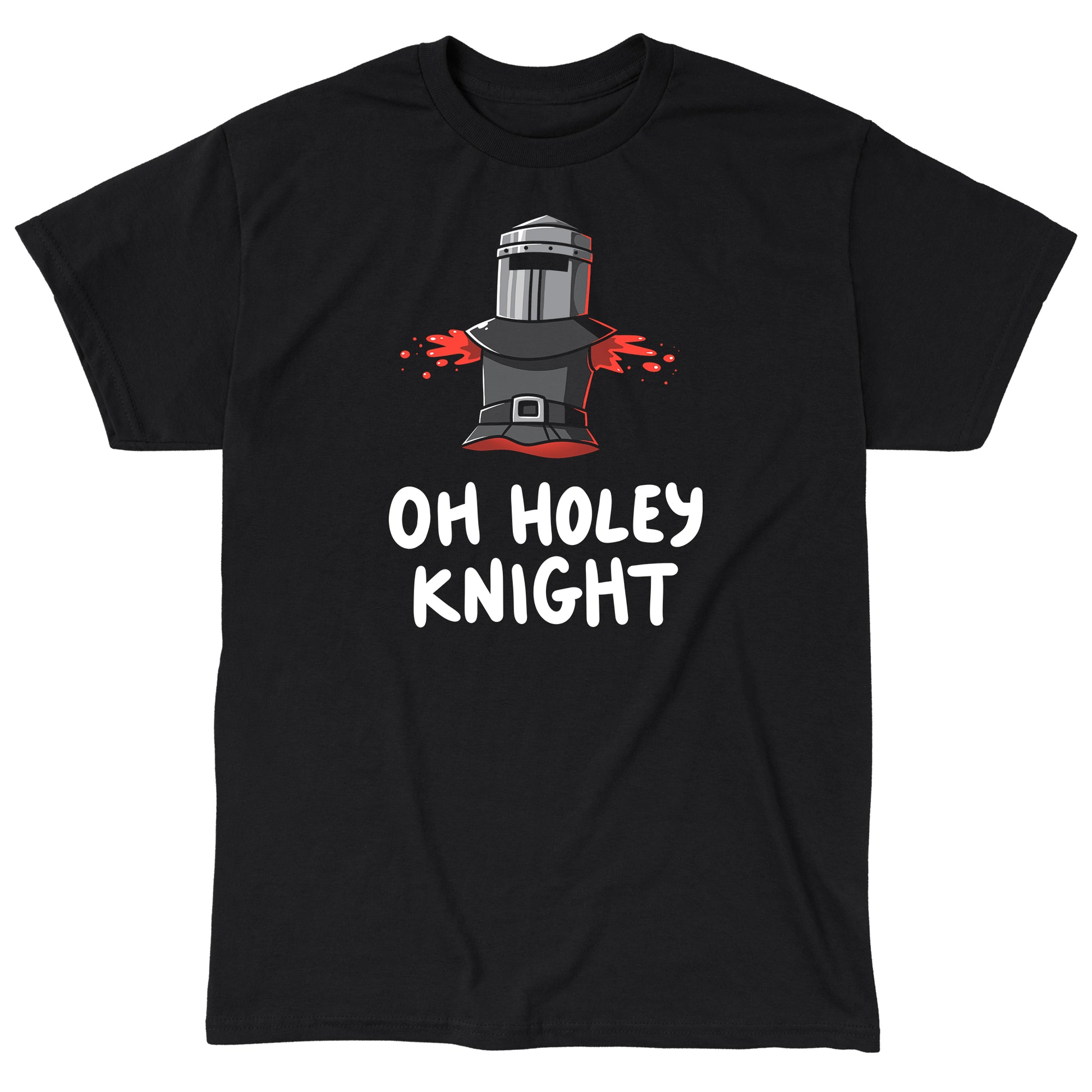 Classic Cotton T-shirt_TeeTurtle Oh Holey Knight black t-shirt featuring a pun of a knight’s armor that has missing arms