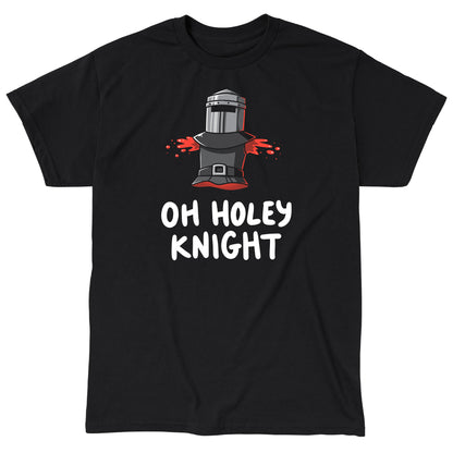 Classic Cotton T-shirt_TeeTurtle Oh Holey Knight black t-shirt featuring a pun of a knight’s armor that has missing arms