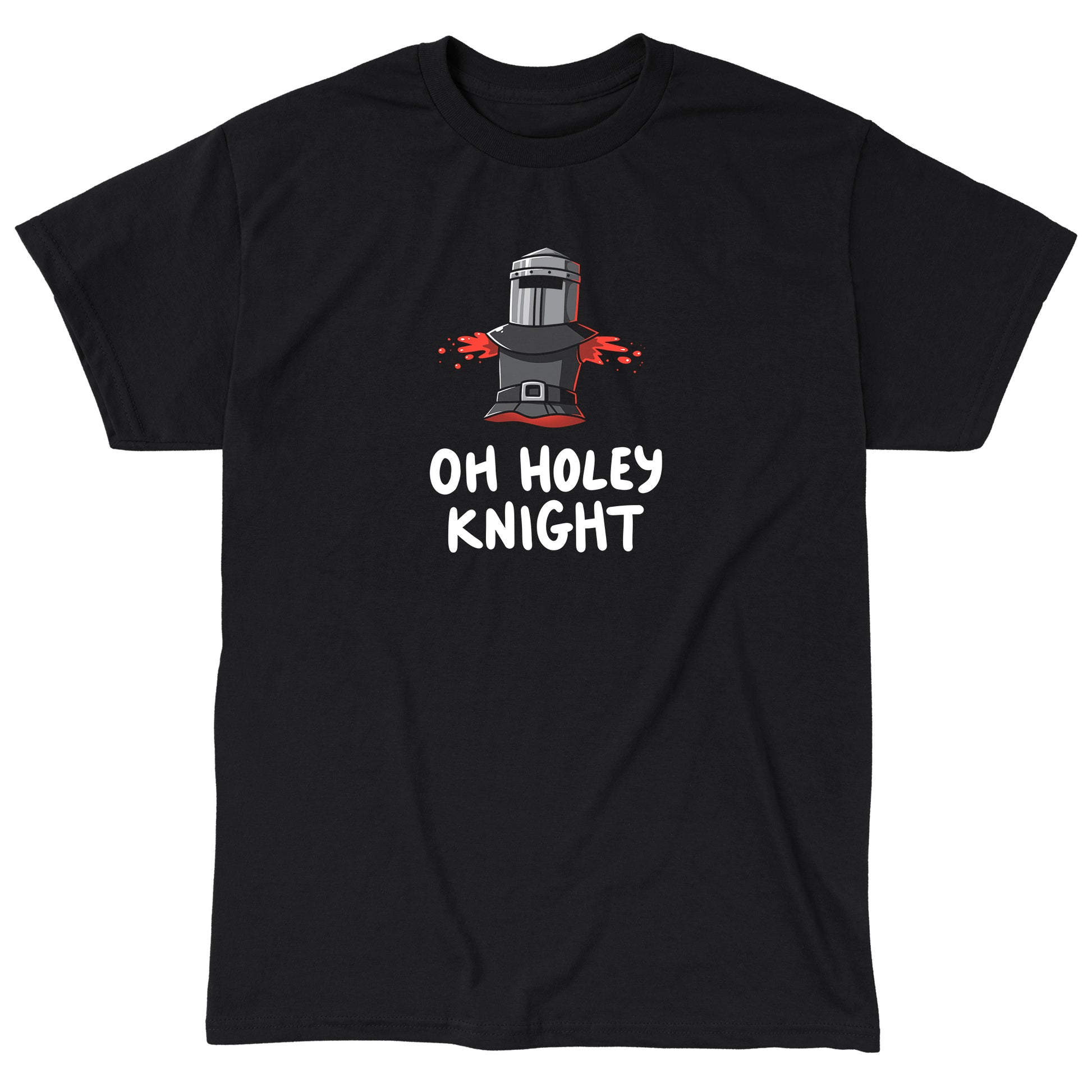 Classic Cotton T-shirt_TeeTurtle Oh Holey Knight black t-shirt featuring a pun of a knight’s armor that has missing arms