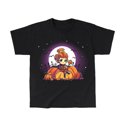 Classic Cotton T-shirt_TeeTurtle black Pumpkin Queen. Featuring a pumpkin queen sitting among giant pumpkins.