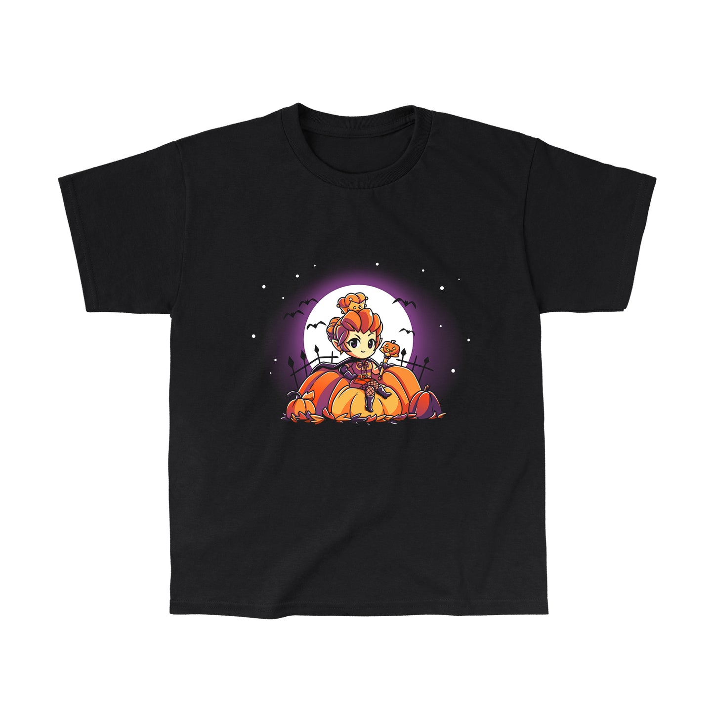 Classic Cotton T-shirt_TeeTurtle black Pumpkin Queen. Featuring a pumpkin queen sitting among giant pumpkins.