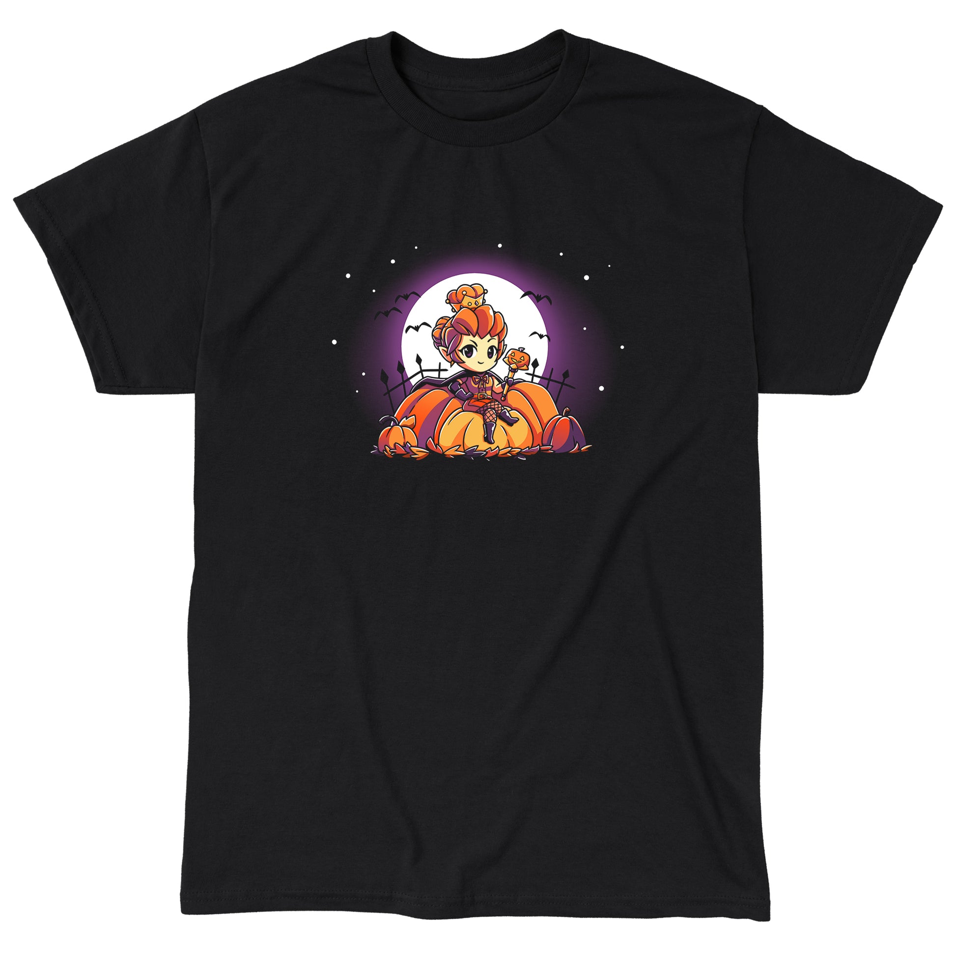 Classic Cotton T-shirt_TeeTurtle black Pumpkin Queen. Featuring a pumpkin queen sitting among giant pumpkins.