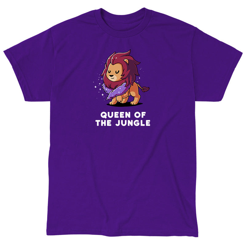 Classic Cotton T-shirt_TeeTurtle Queen of the Jungle purple t-shirt featuring a lion with a purple fur boa and closed eyes.