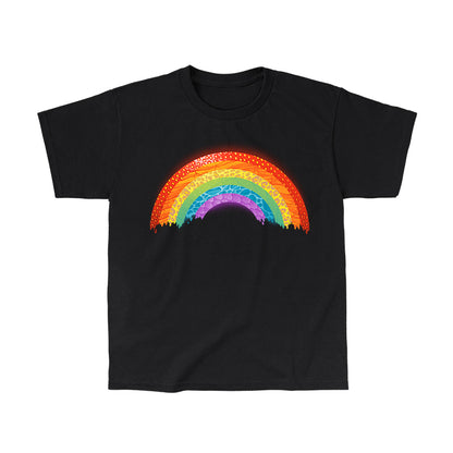 Classic Cotton T-shirt_TeeTurtle Radical Rainbow black t-shirt featuring a rainbow composed of different natural textures and animal prints.