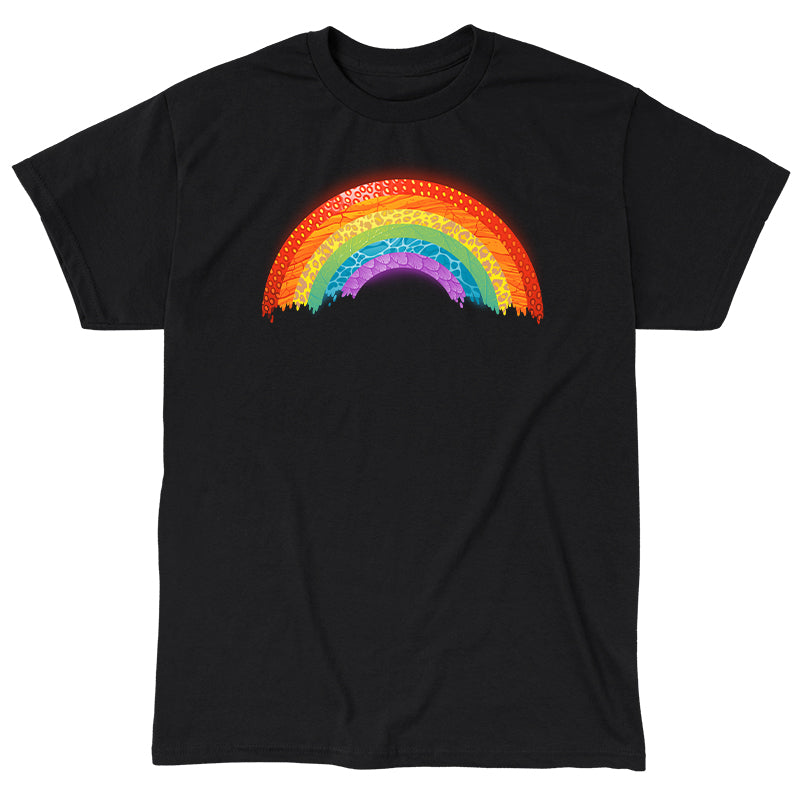 Classic Cotton T-shirt_TeeTurtle Radical Rainbow black t-shirt featuring a rainbow composed of different natural textures and animal prints.