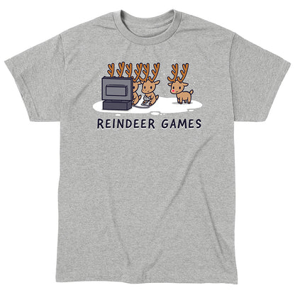 Classic Cotton T-shirt_TeeTurtle Reindeer Games heather gray t-shirt featuring Christmas reindeer playing video games