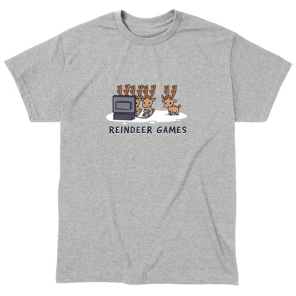 Classic Cotton T-shirt_TeeTurtle Reindeer Games silver gray t-shirt featuring Christmas reindeer playing video games