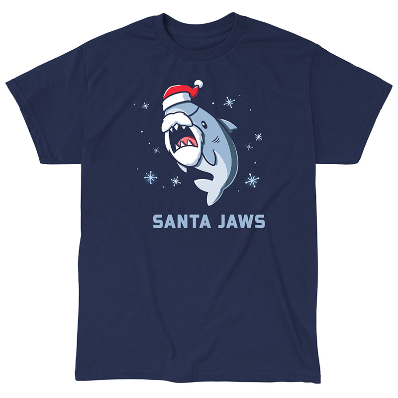 Classic Cotton T-shirt_TeeTurtle Santa Jaws navy blue t-shirt featuring a Christmas shark dressed up as Santa 