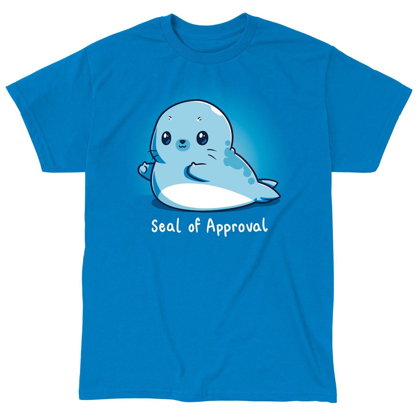 Classic Cotton T-shirt_TeeTurtle Seal of Approval sapphire blue t-shirt featuring a seal with a thumbs-up gesture.