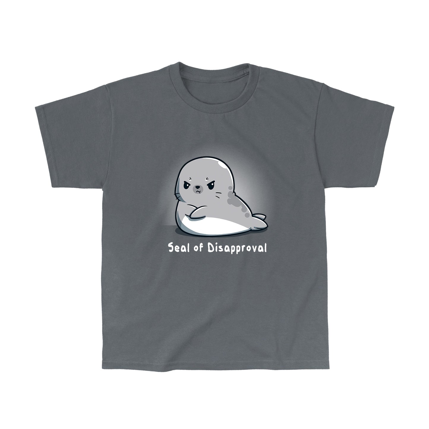 Classic Cotton T-shirt_A cartoon seal with a grumpy facial expression, arms crossed, adorns this Seal of Disapproval apparel from monsterdigital made from super soft ringspun cotton in a stylish charcoal gray.