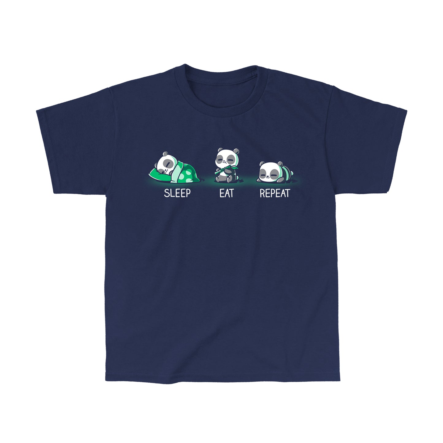 Classic Cotton T-shirt_TeeTurtle navy blue Sleep. Eat. Repeat. Featuring a panda eating, sleeping, and lying down.