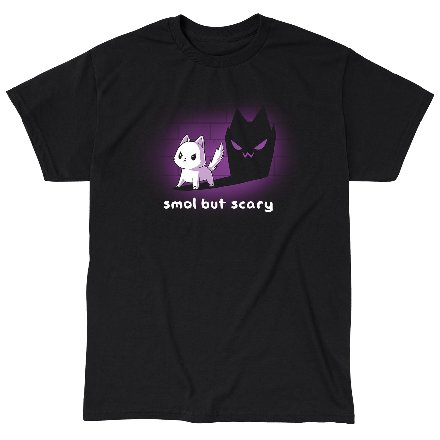 Classic Cotton T-shirt_TeeTurtle Smol but Scary black t-shirt featuring a fierce cat casting a spooky shadow