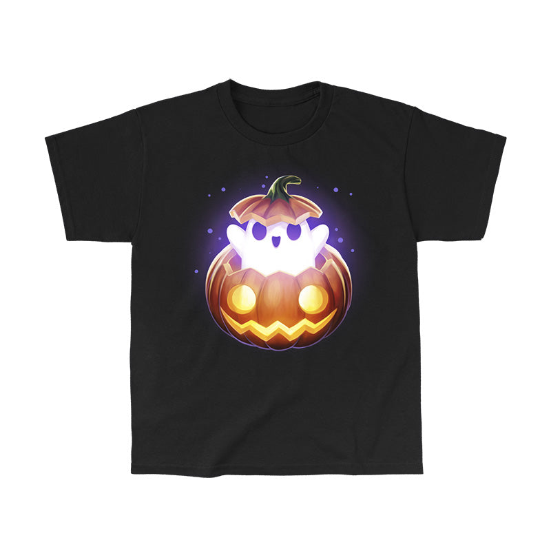 Classic Cotton T-shirt_TeeTurtle black Spooky Ghost featuring a ghost popping out of a pumpkin.