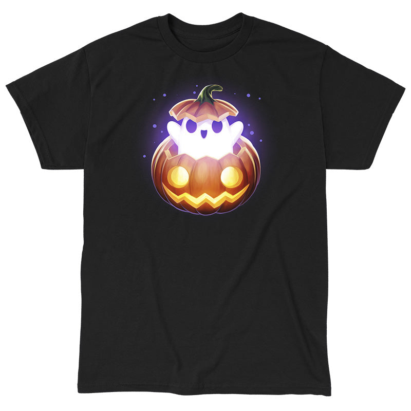 Classic Cotton T-shirt_TeeTurtle black Spooky Ghost featuring a ghost popping out of a pumpkin.