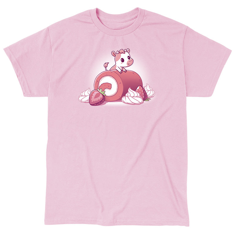 Classic Cotton T-shirt_TeeTurtle light pink Strawberry Roll Cow t-shirt featuring a pink cow perched on a strawberry roll.