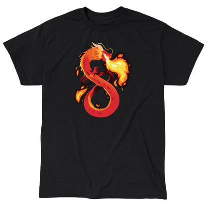 Classic Cotton T-shirt_TeeTurtle Summer Dragon black t-shirt featuring a red and orange fantasy dragon breathing fire.