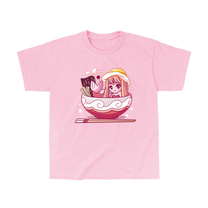 Classic Cotton T-shirt_TeeTurtle pink Tempura Mermaid. Featuring a mermaid with a tempura tail in a ramen bowl.