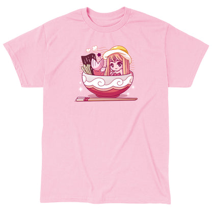 Classic Cotton T-shirt_TeeTurtle pink Tempura Mermaid. Featuring a mermaid with a tempura tail in a ramen bowl.