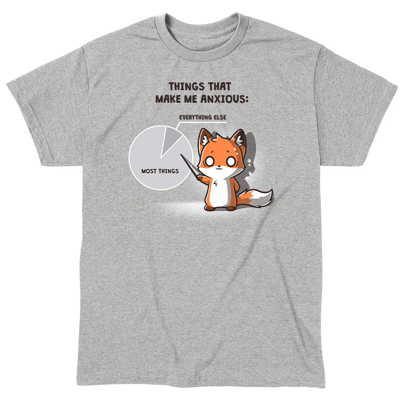 Classic Cotton T-shirt_TeeTurtle Things That Make Me Anxious sport grey t-shirt featuring a fox sweating nervously points at a pie chart.