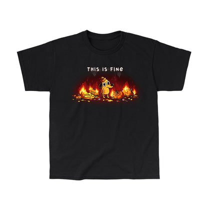 Classic Cotton T-shirt_TeeTurtle black This is Fine (Pumpkins) apparel featuring Question Hound from KC Green surrounded by pumpkins on fire with the caption, “This is Fine“.