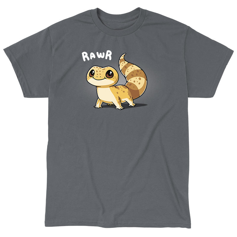 Classic Cotton T-shirt_TeeTurtle Tiny Dino charcoal grey t-shirt featuring a smiling gecko.