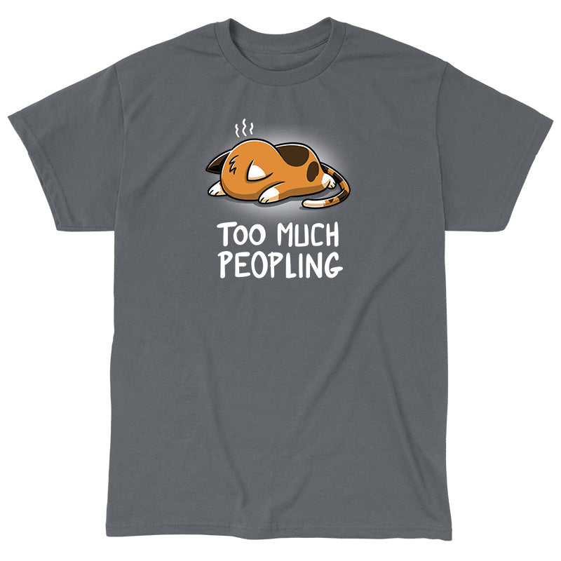 Classic Cotton T-shirt_TeeTurtle Too Much Peopling charcoal grey t-shirt featuring a cat lying face down exhausted.