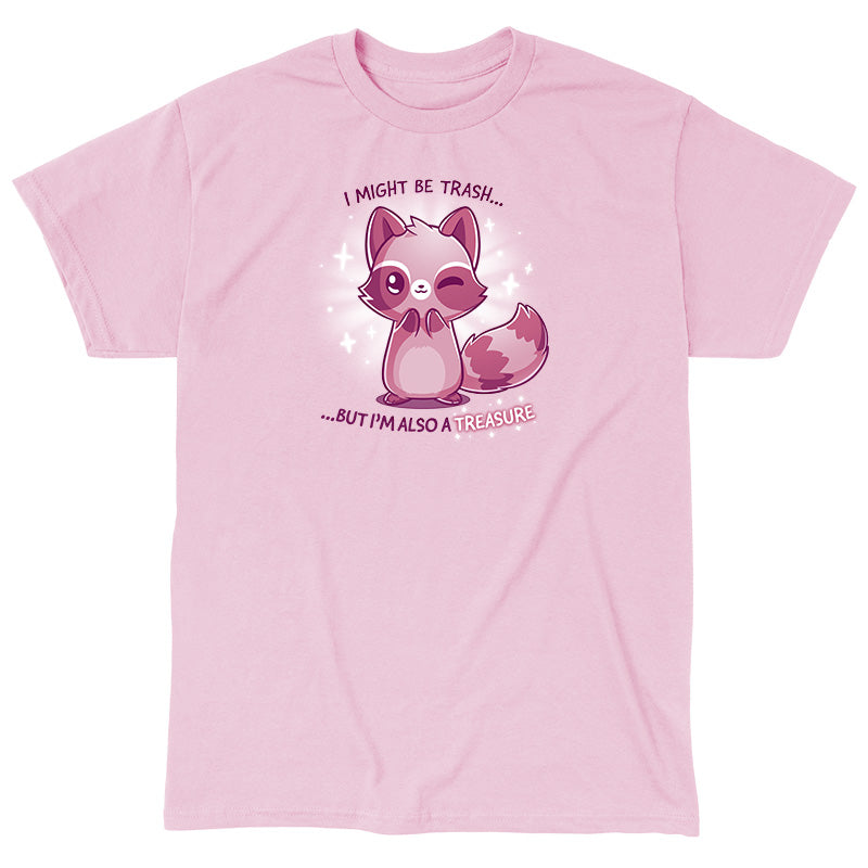 Classic Cotton T-shirt_TeeTurtle light pink Trash but Treasure t-shirt featuring a winking raccoon.