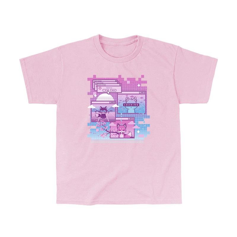 Classic Cotton T-shirt_TeeTurtle Vaporwave Fox light pink t-shirt featuring a video game computer screen of foxes.