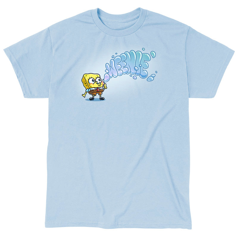 Classic Cotton T-shirt_TeeTurtle light blue Weenie apparel featuring SpongeBob SquarePants blowing bubbles that spell out, “Weenie“.