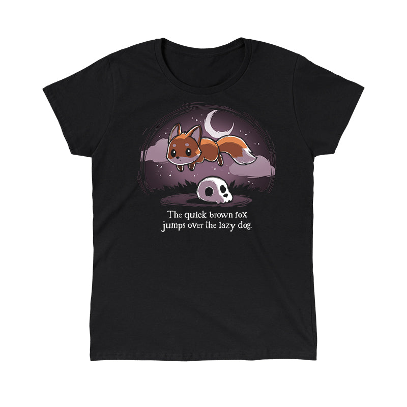 Classic Cotton T-shirt_TeeTurtle The Quick Brown Fox black t-shirt featuring a fox jumping over a skull.
