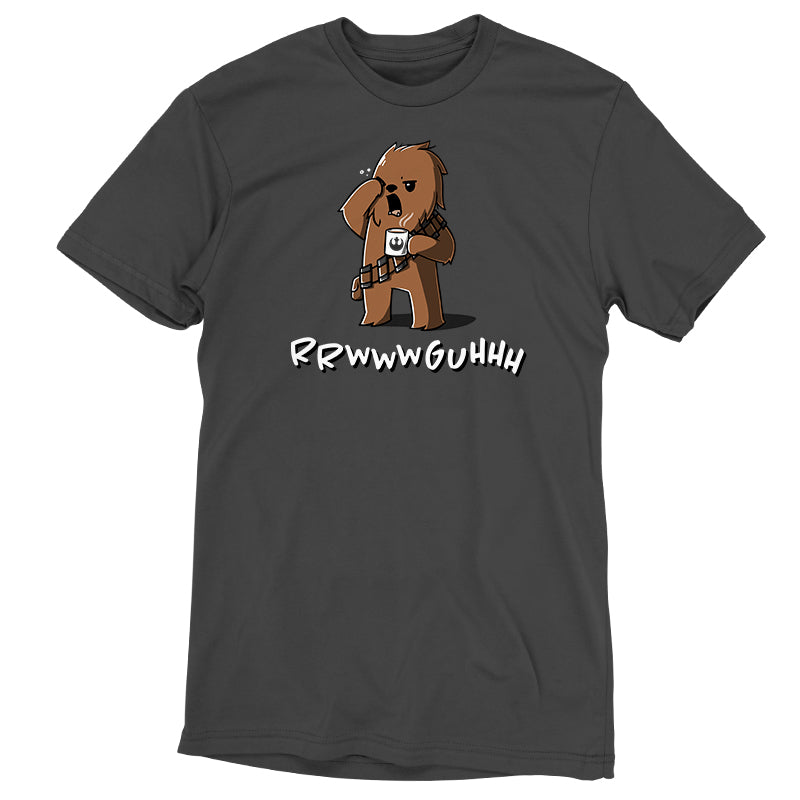 An officially licensed gray Grumpy Chewbacca T-shirt with a bear wearing a hat from Star Wars.