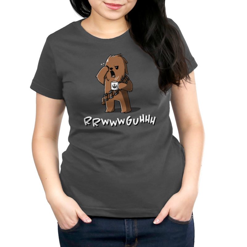 A woman wearing an officially licensed Grumpy Chewbacca t-shirt by Star Wars.