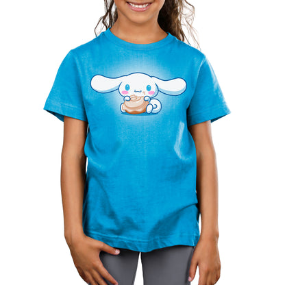 A girl wearing a Sanrio Just A Couple of Cinnamorolls t-shirt.