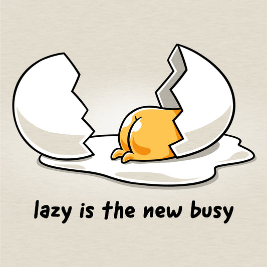 Officially licensed Gudetama T-shirt featuring the Lazy is the New Busy lazy egg.